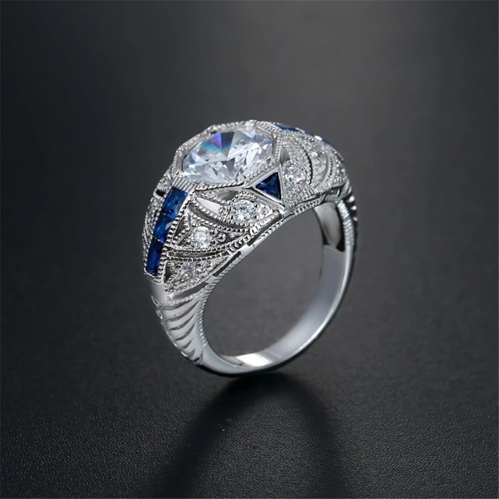 European And American Silver Sapphire Ring