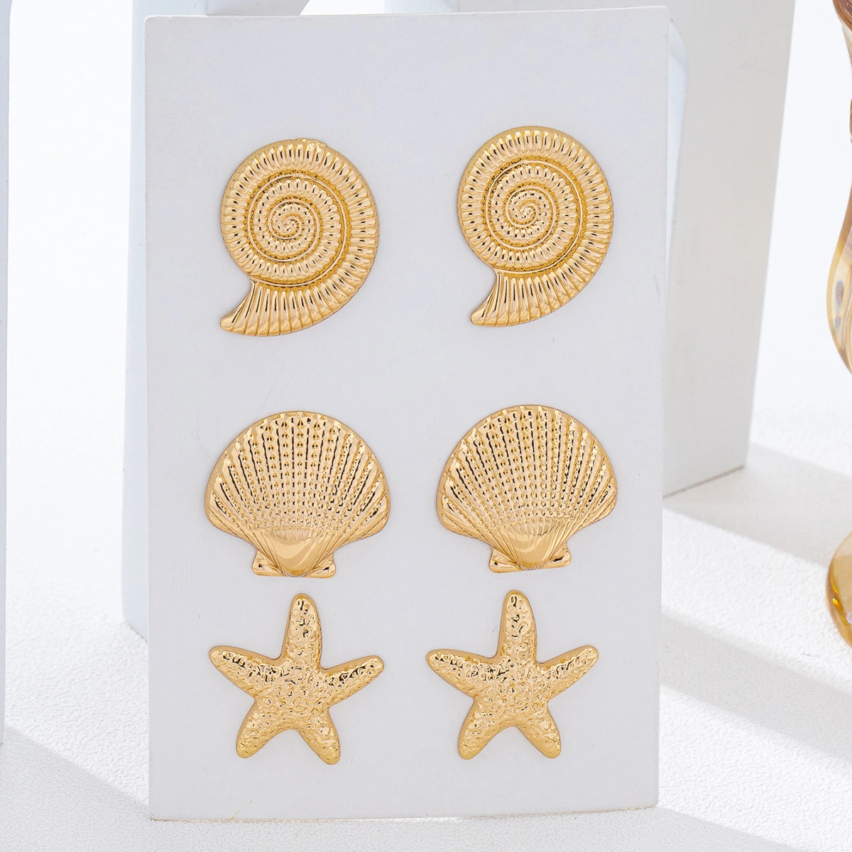 3-Pair Fashionable Casual Ocean-Style Earring Set Featuring Starfish
