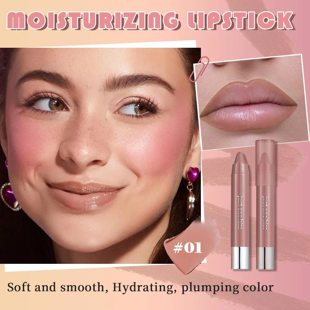 Nuetral Nude Hydrating Cream Lipstick Lip Crayon for Women, Natural Nude Lipstick Color Goes on Smoothly, Moisturizing Retractable Lips Crayon Liner for Ombre Shades, Tinted Lip Balm Liner in One