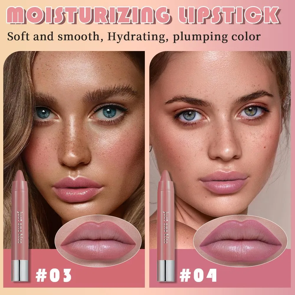 2Pcs Pink Nude & Soft Brown Hydrating Cream Lipsticks Lip Crayon for Women, Non Sticky Lipstick Longwear Lip Liner Crayon Set, Natural Creamy Lips Stick Moisturing Nourishing Lips Balm Stick Set, B