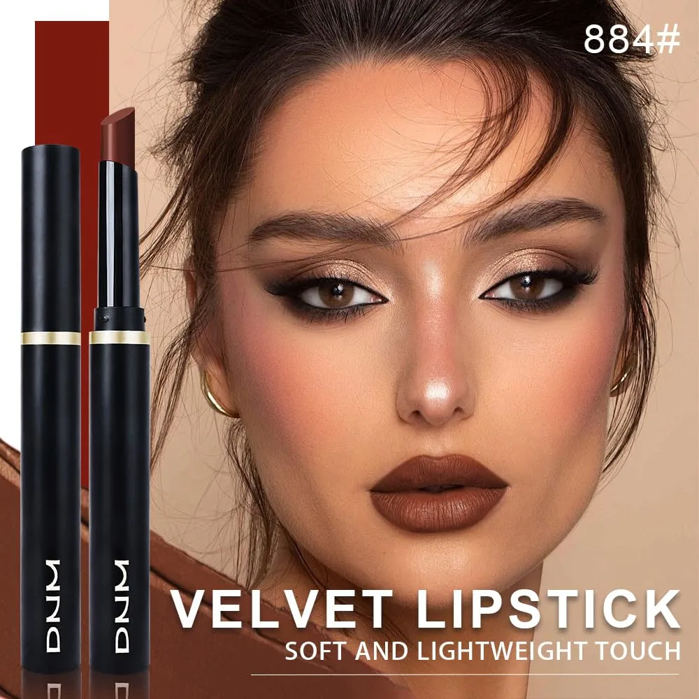 evpct Dark Brown Velvet Matte Lipstick, High Pigmented Slim Lipstick Long Lasting Waterproof for Women Gift, Velvet Silky Lip Stick Stain Color Makeup Blendable 24 Hours Original Makeup Labiales, 884#