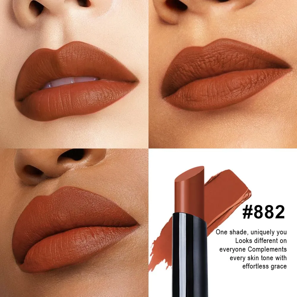 evpct Coral Brown Velvet Matte Lipstick, High Pigmented Slim Lipstick Long Lasting Waterproof for Women Gift, Velvet Silky Lip Stick Stain Color Makeup Blendable 24 Hours Original Makeup Labiales,882#