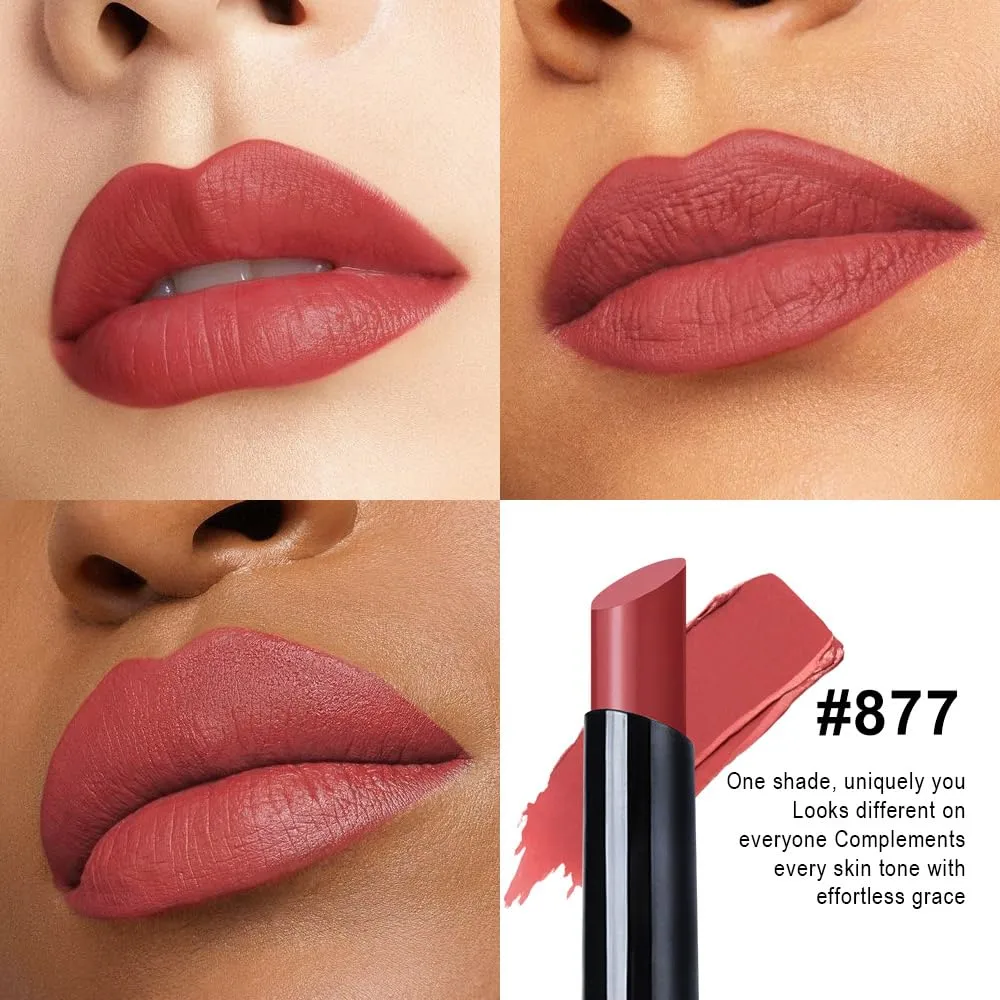 evpct Fire Brick Velvet Matte Lipstick, High Pigmented Slim Lipstick Long Lasting Waterproof for Women Gift, Velvet Silky Lip Stick Stain Color Makeup Blendable 24 Hours Original Makeup Labiales, 877#