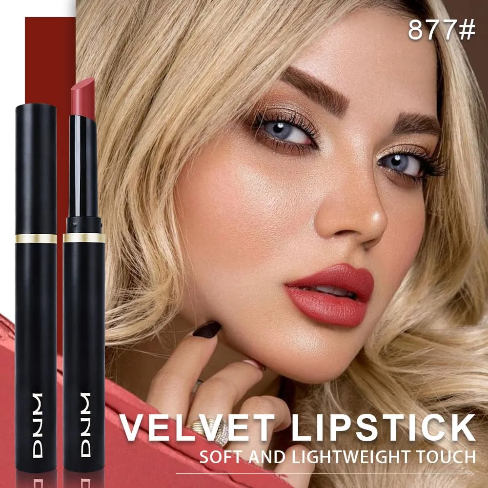 evpct Fire Brick Velvet Matte Lipstick, High Pigmented Slim Lipstick Long Lasting Waterproof for Women Gift, Velvet Silky Lip Stick Stain Color Makeup Blendable 24 Hours Original Makeup Labiales, 877#