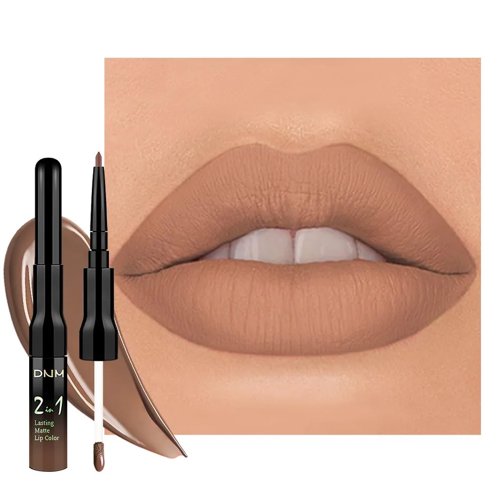 1Pcs 2 in 1 True Nude Matte Lip Liner and Liquid Lipstick Stain Makeup Set for women, True Nude Long Lasting Smudge Proof Lip Tint Matte Finish Lip Gloss for All-Day Color Hold Easy to Use 62#