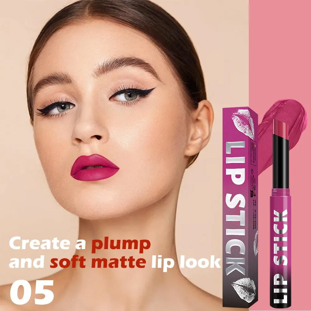 Hot Pink Matte Lipstick for Women, Long Lasting Waterproof Transfer-Proof Vegan Lip Bar, 24H Moisturizing Smudge-Proof All-Day Lip Color for Daily & Party A05#