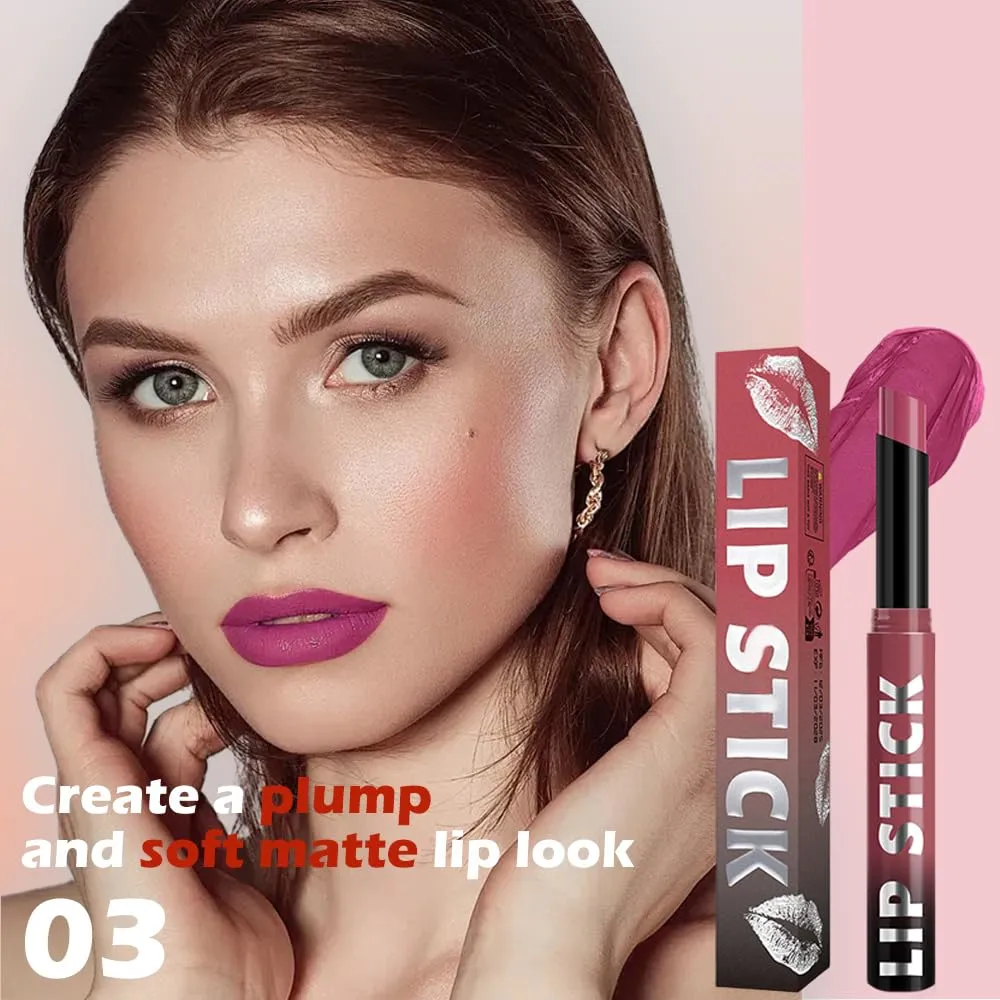 Purple Matte Lipstick for Women, Long Lasting Waterproof Transfer-Proof Vegan Lip Bar, 24H Moisturizing Smudge-Proof All-Day Lip Color for Daily & Party A03#
