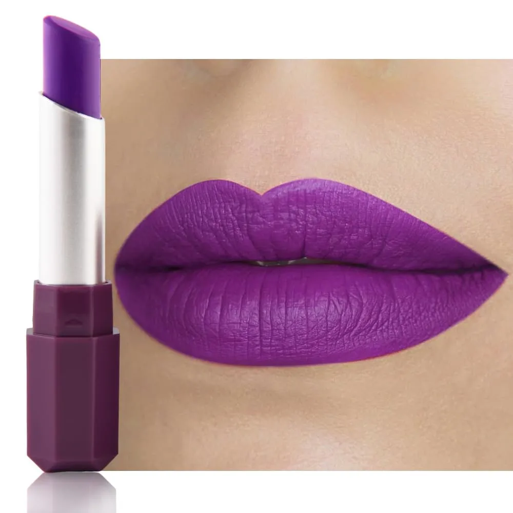 Lavender Purple Cream Matte Lipstick Stick 12#, Longwear Full Coverage Velvet Lip Color, Waterproof Multi-Use Lip & Cheek Makeup for Party & Daily Wear, Labial con color mate para uso diario