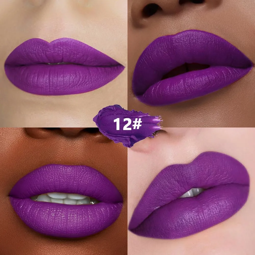 Lavender Purple Cream Matte Lipstick Stick 12#, Longwear Full Coverage Velvet Lip Color, Waterproof Multi-Use Lip & Cheek Makeup for Party & Daily Wear, Labial con color mate para uso diario