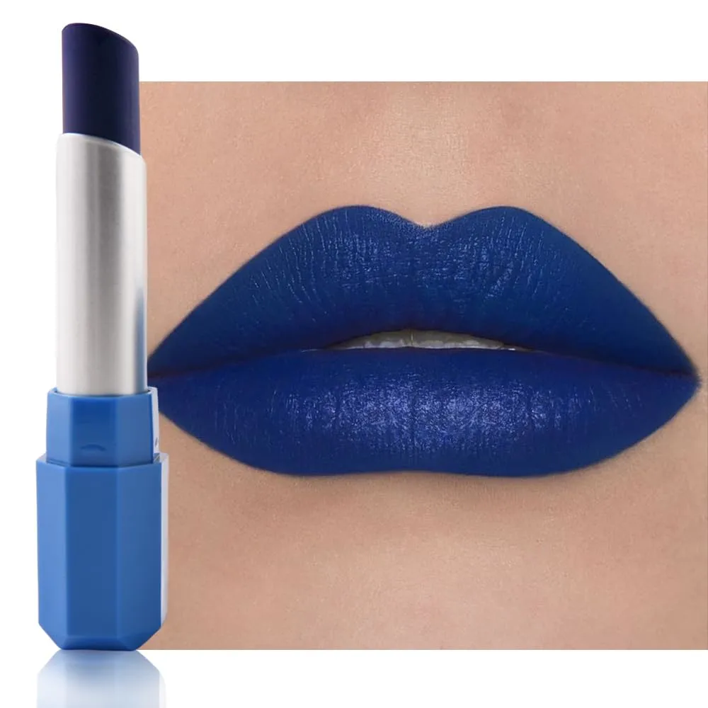 Steel Blue Cream Matte Lipstick Stick 14#, Longwear Full Coverage Velvet Lip Color, Waterproof Multi-Use Lip & Cheek Makeup for Party & Daily Wear, Labial con color mate para uso diario