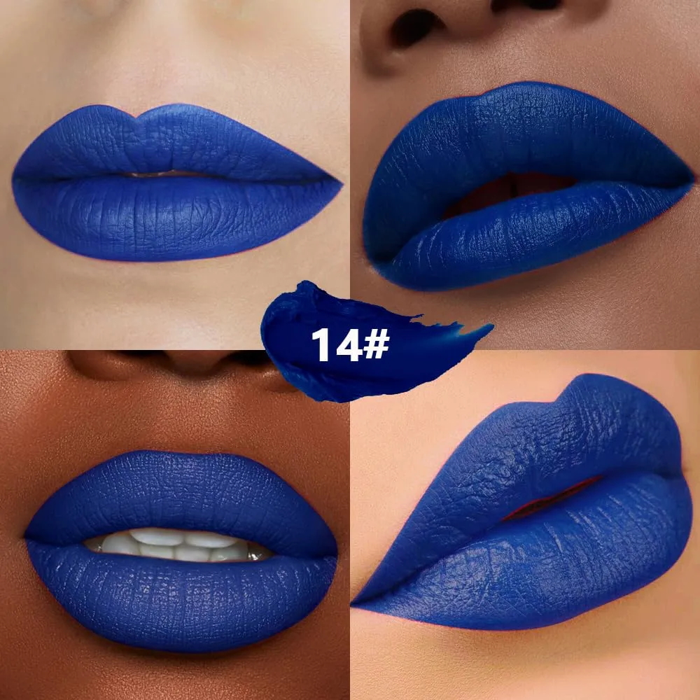Steel Blue Cream Matte Lipstick Stick 14#, Longwear Full Coverage Velvet Lip Color, Waterproof Multi-Use Lip & Cheek Makeup for Party & Daily Wear, Labial con color mate para uso diario