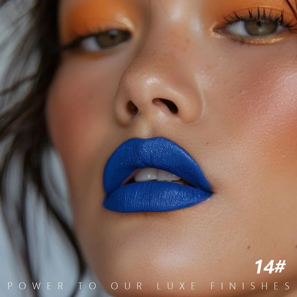 Steel Blue Cream Matte Lipstick Stick 14#, Longwear Full Coverage Velvet Lip Color, Waterproof Multi-Use Lip & Cheek Makeup for Party & Daily Wear, Labial con color mate para uso diario