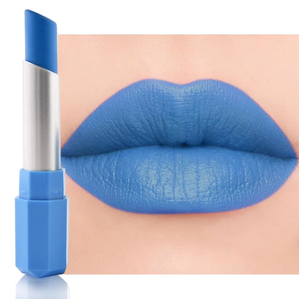 Light Blue Cream Matte Lipstick Stick 16#, Longwear Full Coverage Velvet Lip Color, Waterproof Multi-Use Lip & Cheek Makeup for Party & Daily Wear, Labial con color mate para uso diario