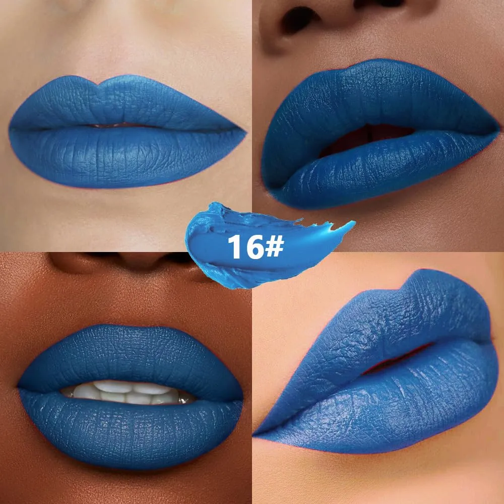 Light Blue Cream Matte Lipstick Stick 16#, Longwear Full Coverage Velvet Lip Color, Waterproof Multi-Use Lip & Cheek Makeup for Party & Daily Wear, Labial con color mate para uso diario