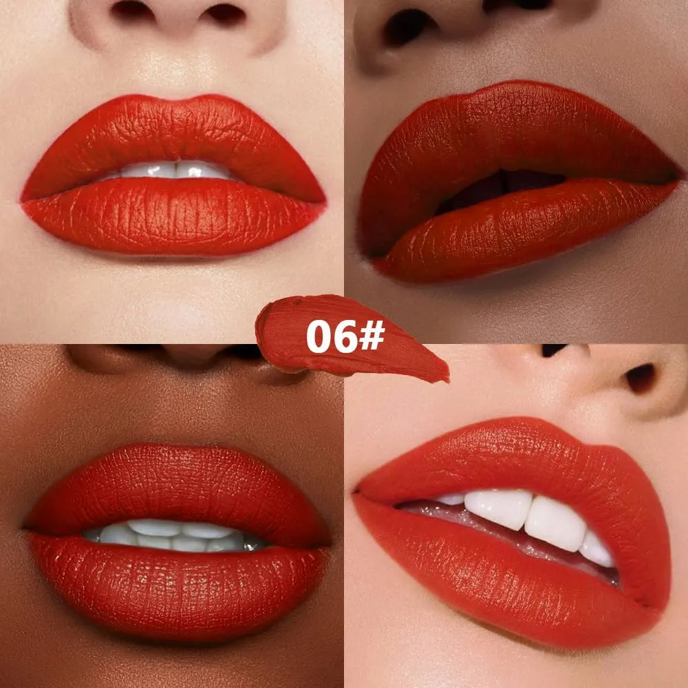 Orange Red Cream Matte Lipstick Stick 06#, Longwear Full Coverage Velvet Lip Color, Waterproof Multi-Use Lip & Cheek Makeup for Party & Daily Wear, Labial con color mate para uso diario