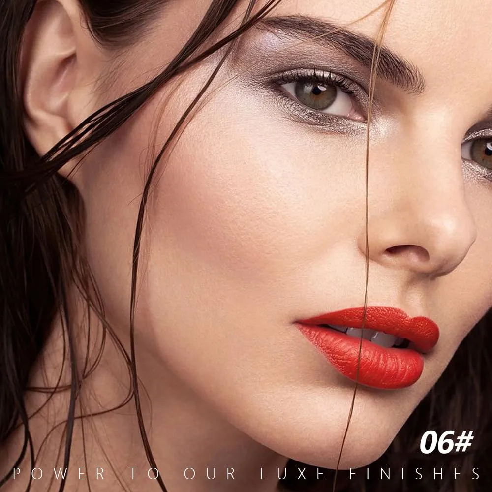 Orange Red Cream Matte Lipstick Stick 06#, Longwear Full Coverage Velvet Lip Color, Waterproof Multi-Use Lip & Cheek Makeup for Party & Daily Wear, Labial con color mate para uso diario