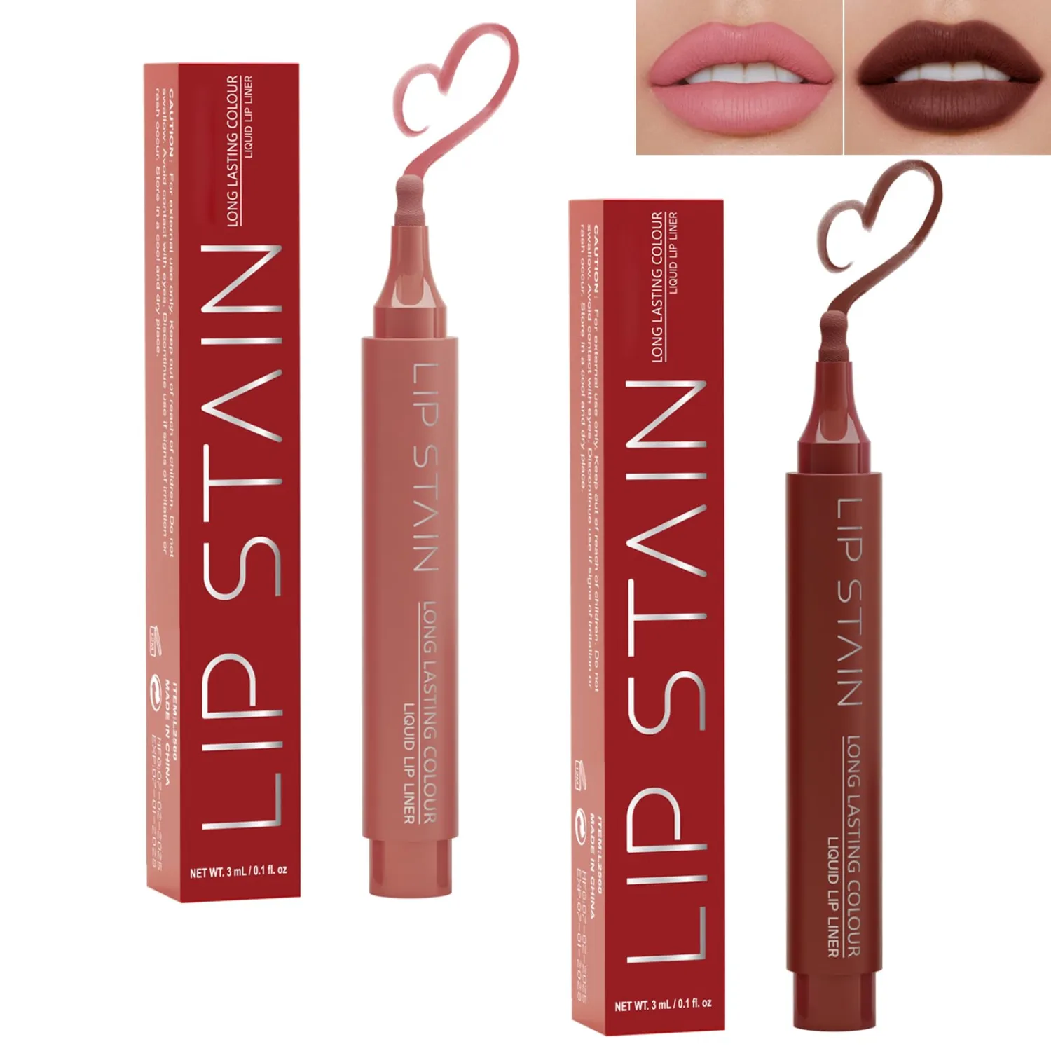 2Colors Lip Stain Set,Marker Matte Liquid Lip Stain Pen,Highly Pigmented,Long-Lasting,Lip Liner Lip Contour Multi-Use.(2-Pack-#02+05)
