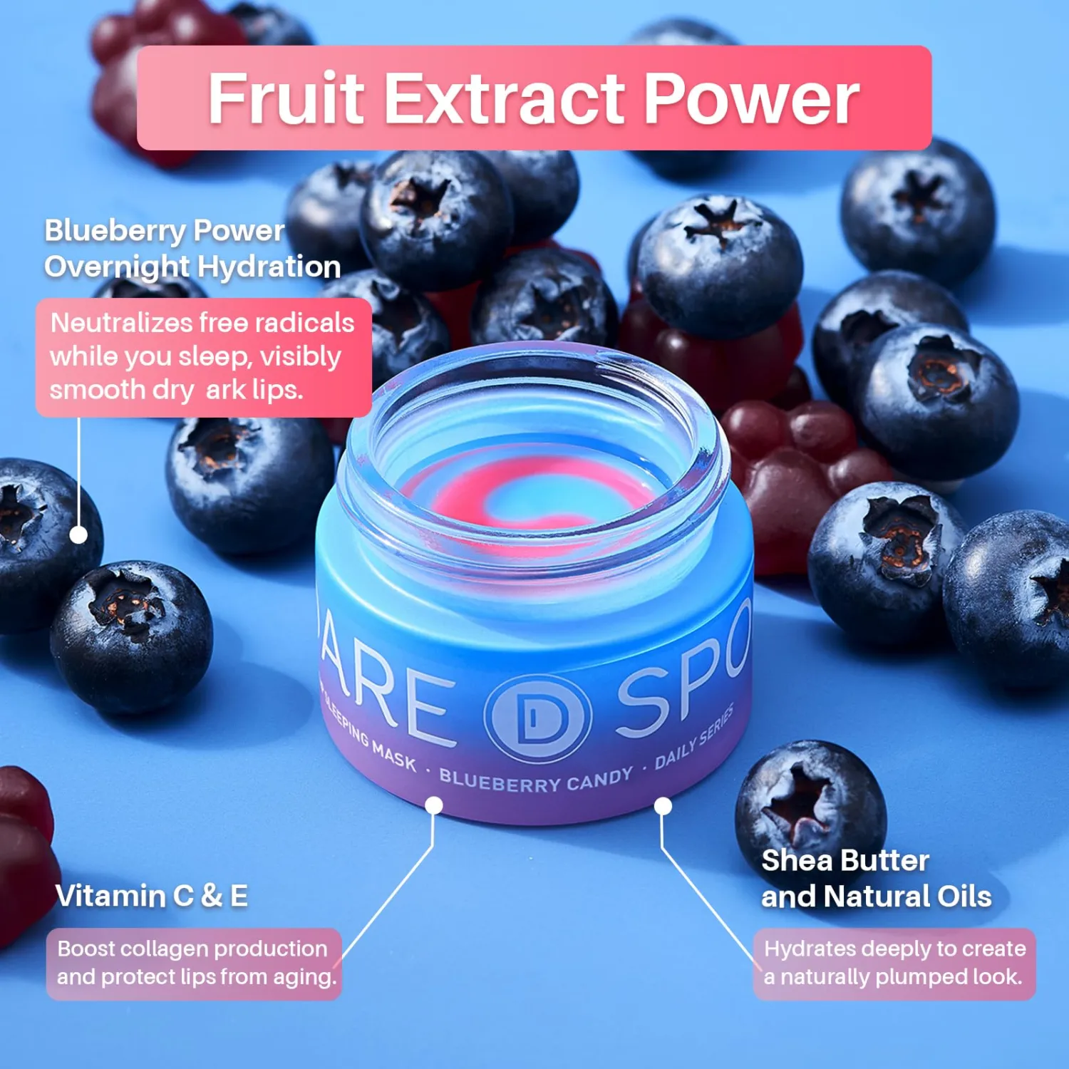 SPODARE Blueberry Lip Mask Overnight, Swirl Lip Sleeping Mask for Dry Cracked Lips Care, Dual-Color Lips Balm for Nourishing and Softening Lips and Reduce Fine Lines -12g