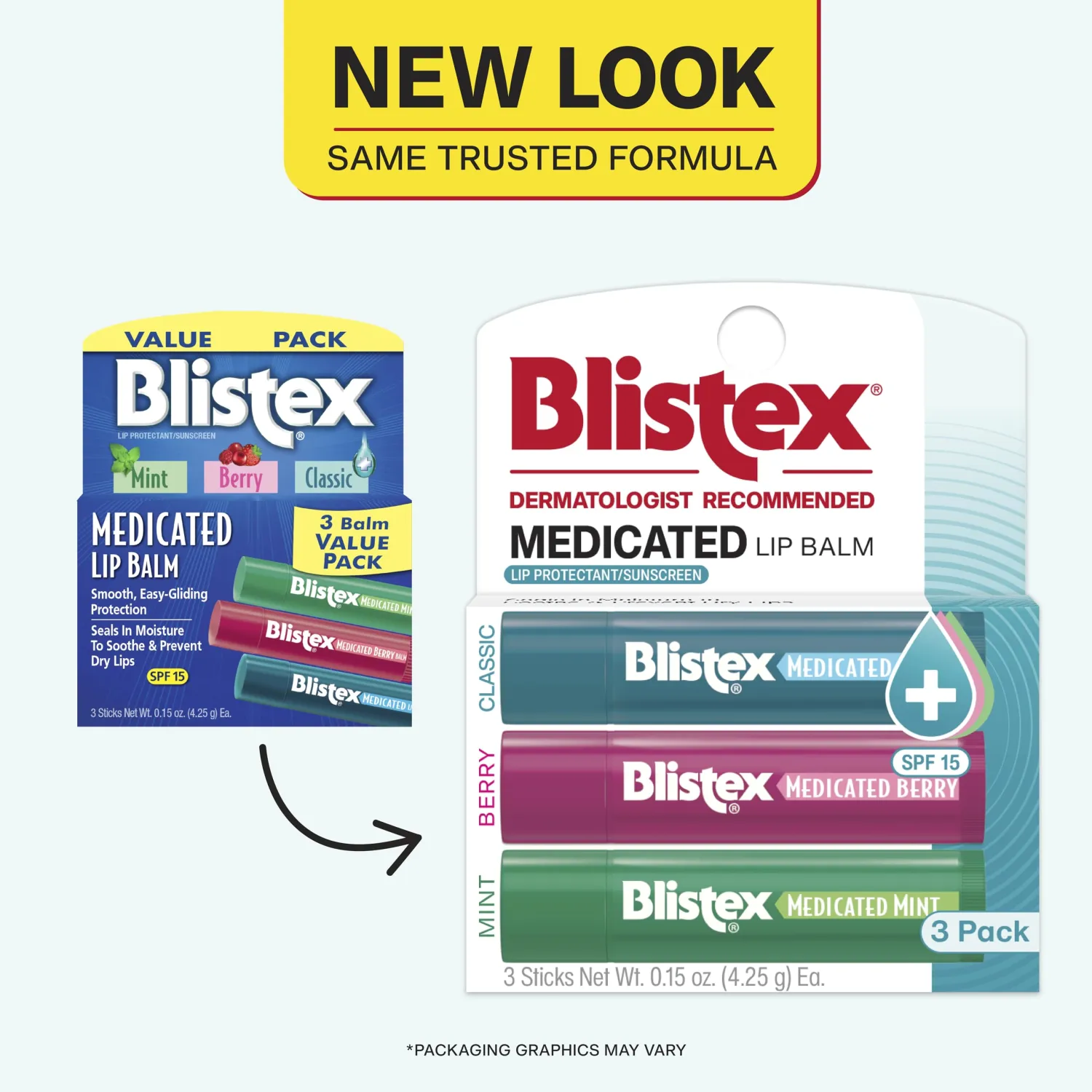 Blistex Medicated Lip Balm, 0.15 Oz Each, Classic, Mint and Berry Flavor, Soothes and Protects, Advanced Medicated Lip Care for Dry, Chapped Lips, SPF 15 Sun Protection, 3 Count, 1 Pack