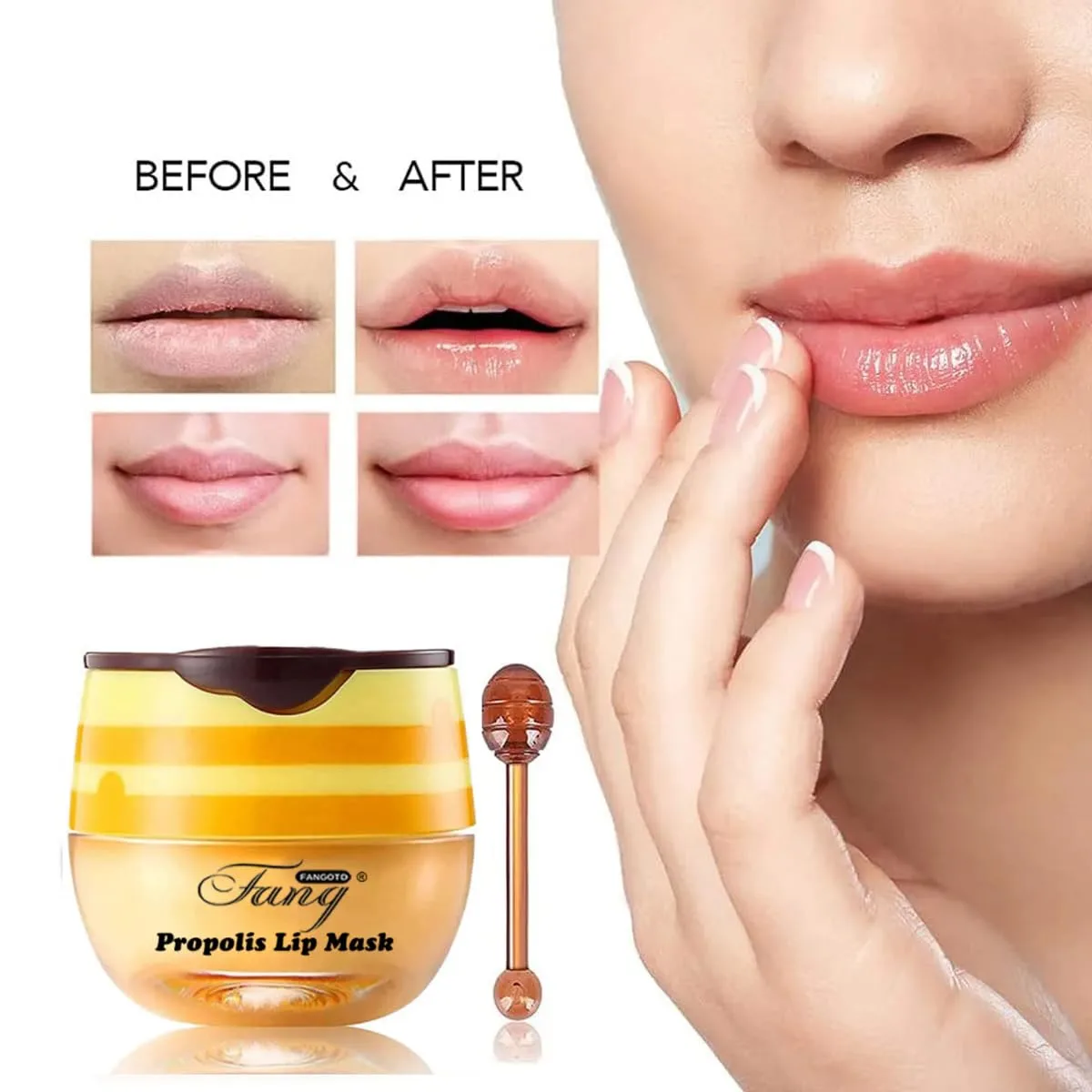 4 PCS Bee Lip Balm Honey Pot,Lip Mask Propolis Moisturizing,Prevention Dry and Cracked Lip Scrubs Exfoliator Lip Wrinkle Skin Care Products (Honey & Coconut & Mint & Strawberry)