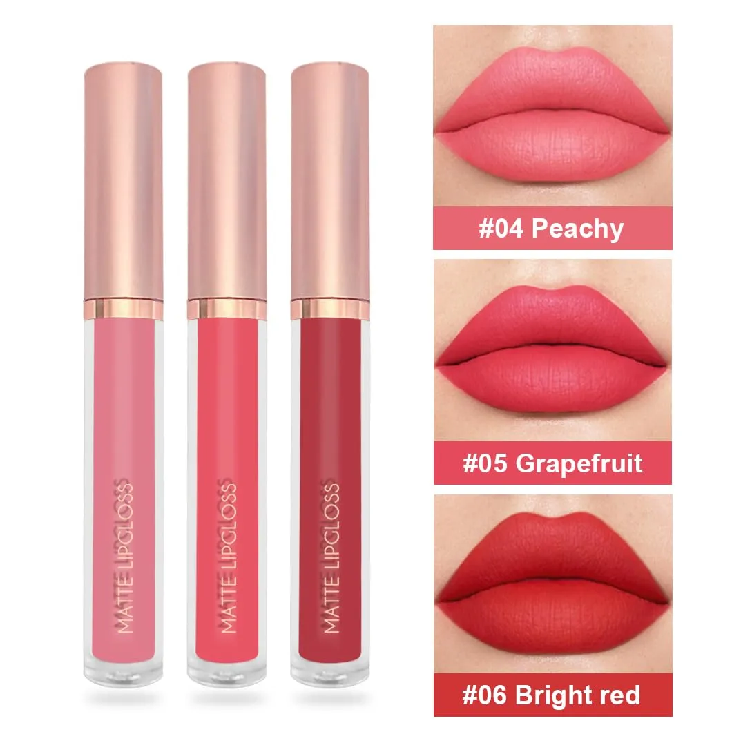 BestLand 3PCS Fresh Glow Coral Liquid Lipstick Set, Matte Lip Gloss Long Lasting Waterproof, Lightweight Full Coverage Lip Color with Peachy Grapefruit Bright Red Shades for Daily & Summer Makeup