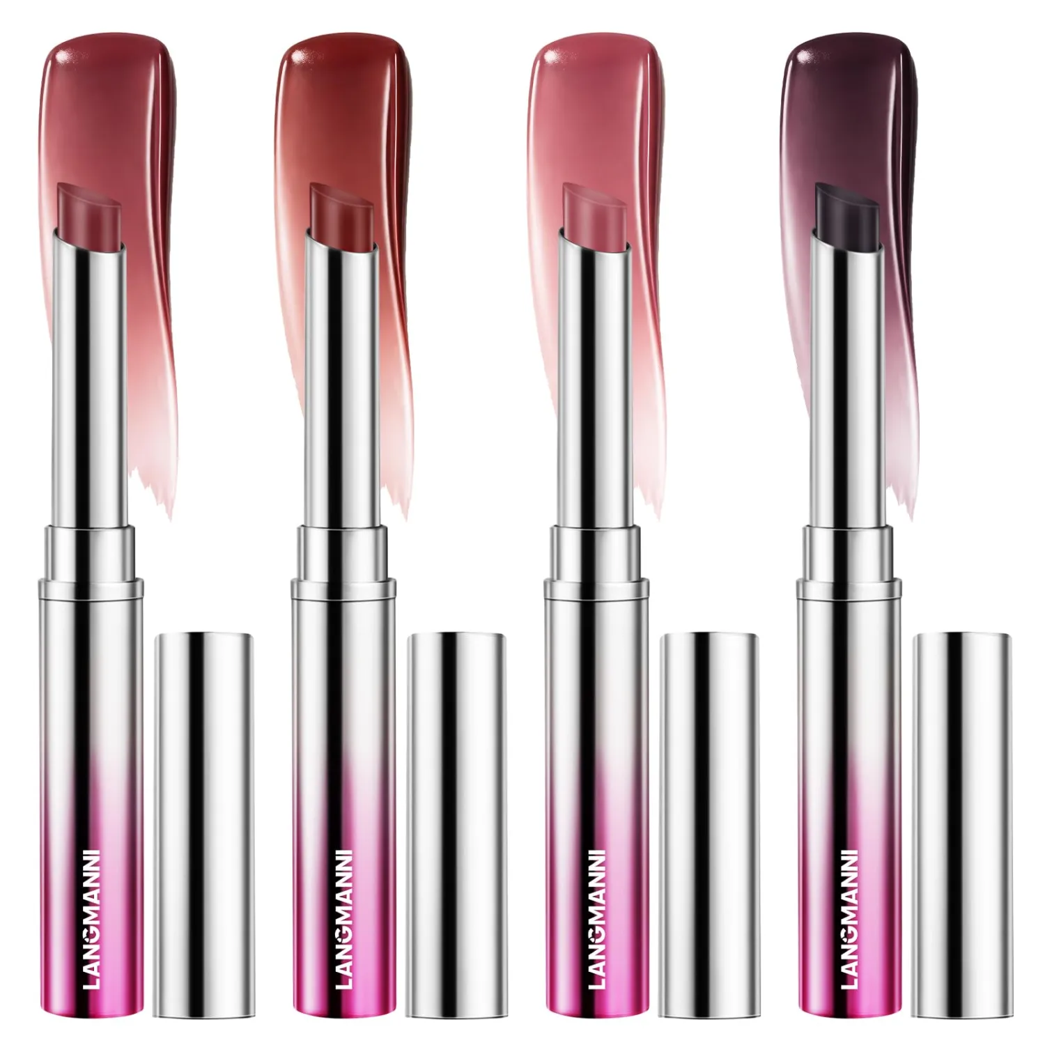 Jolilab Tinted Lip Balm Lipstick Set, 4 Colors Sheer Hydrating Lip Color, Lightweight Lip Tint, Moisturizing & Nourishing Lip Care with Natural Shine, Universal Shades for All Skin Tones | Rose Wood, Coral Pink, Blush Nude, Dusty Plum
