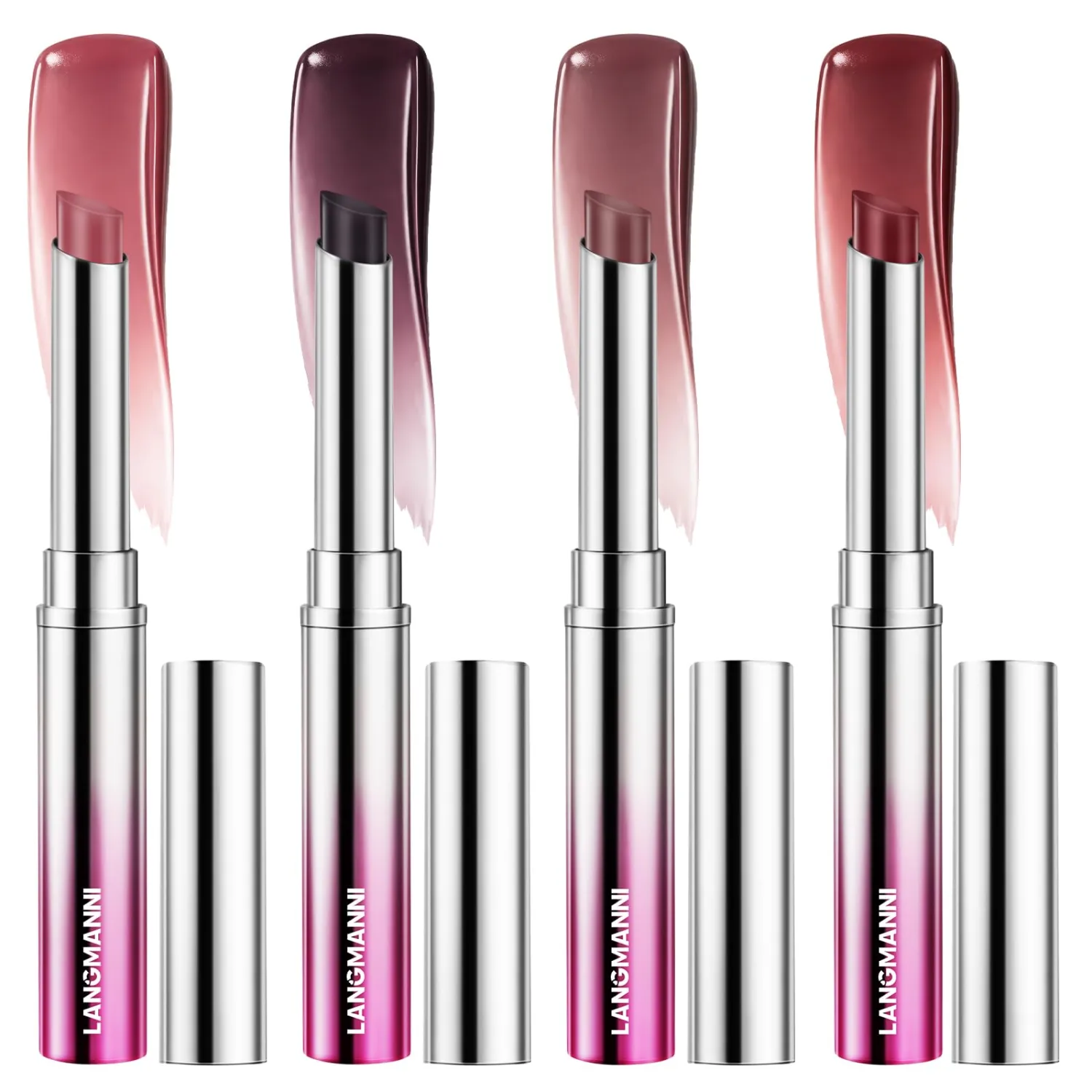 Jolilab Tinted Lip Balm Lipstick Set, 4 Colors Sheer Hydrating Lip Color, Lightweight Lip Tint, Moisturizing & Nourishing Lip Care with Natural Shine, Universal Shades for All Skin Tones | Blush Nude, Dusty Plum, Terra Cotta, Berry Rose