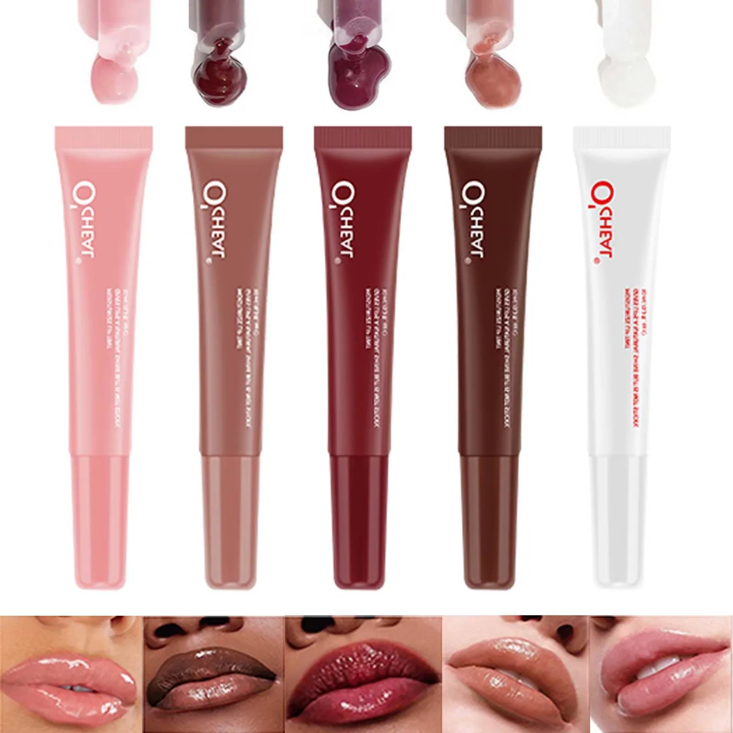 5 Color Glossy Lip Gloss Set,Moisturizing Peptide Lip Tint Pink Jelly Lip Gloss,Natural Plumping Lip Tint,Mirror Toot Lip Gloss for Women (5 Colors/Set, A)