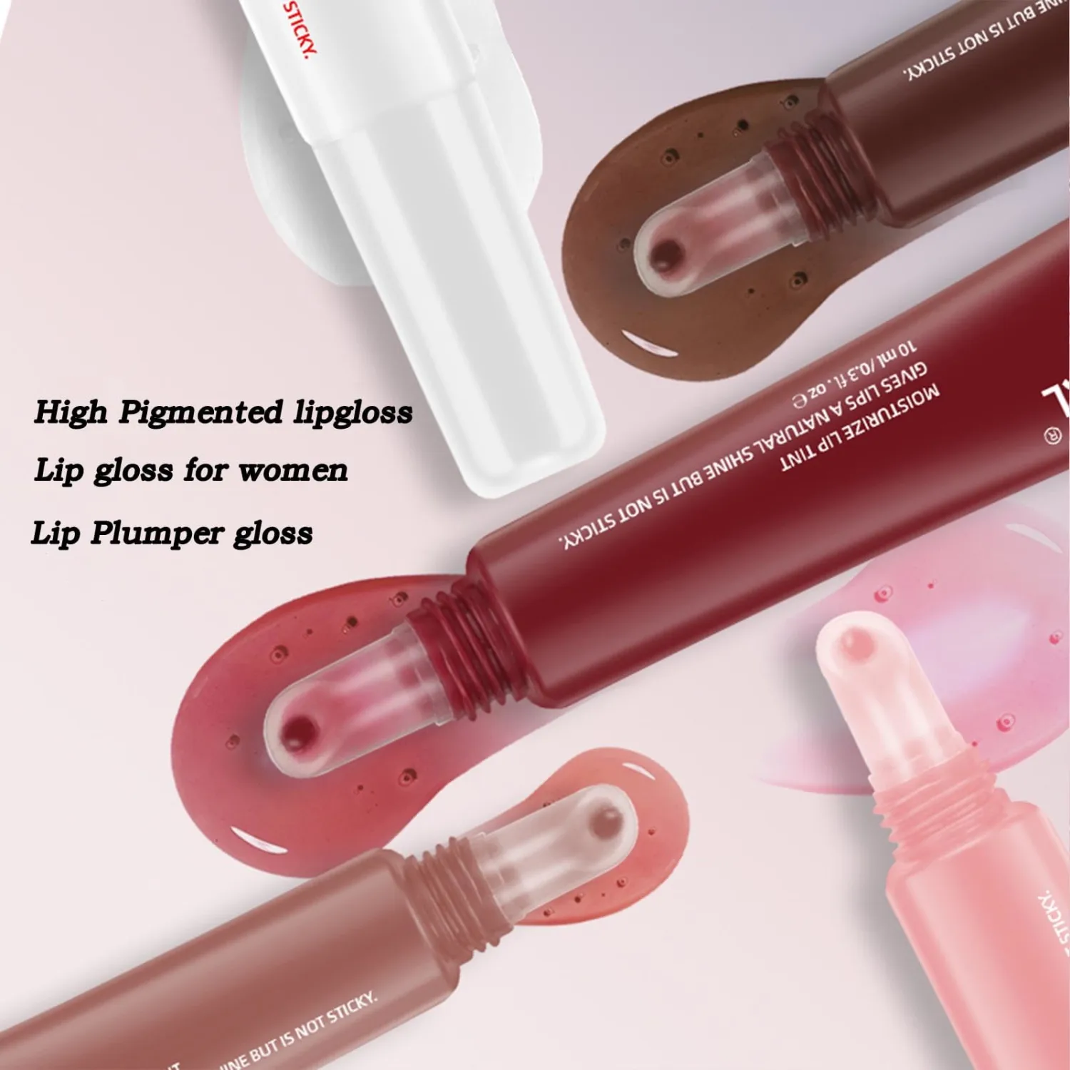 5 Color Glossy Lip Gloss Set,Moisturizing Peptide Lip Tint Pink Jelly Lip Gloss,Natural Plumping Lip Tint,Mirror Toot Lip Gloss for Women (5 Colors/Set, A)