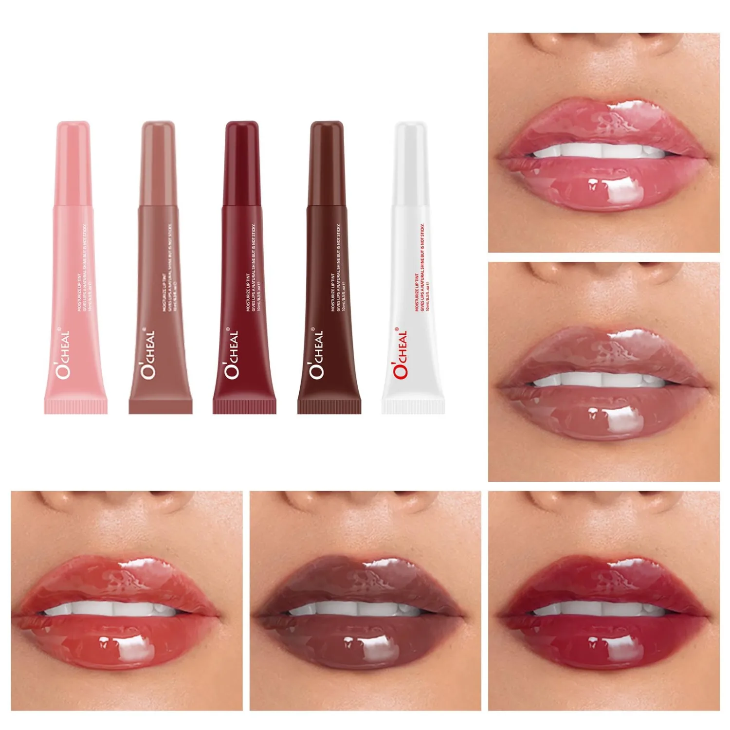 5 Color Glossy Lip Gloss Set,Moisturizing Peptide Lip Tint Pink Jelly Lip Gloss,Natural Plumping Lip Tint,Mirror Toot Lip Gloss for Women (5 Colors/Set, A)