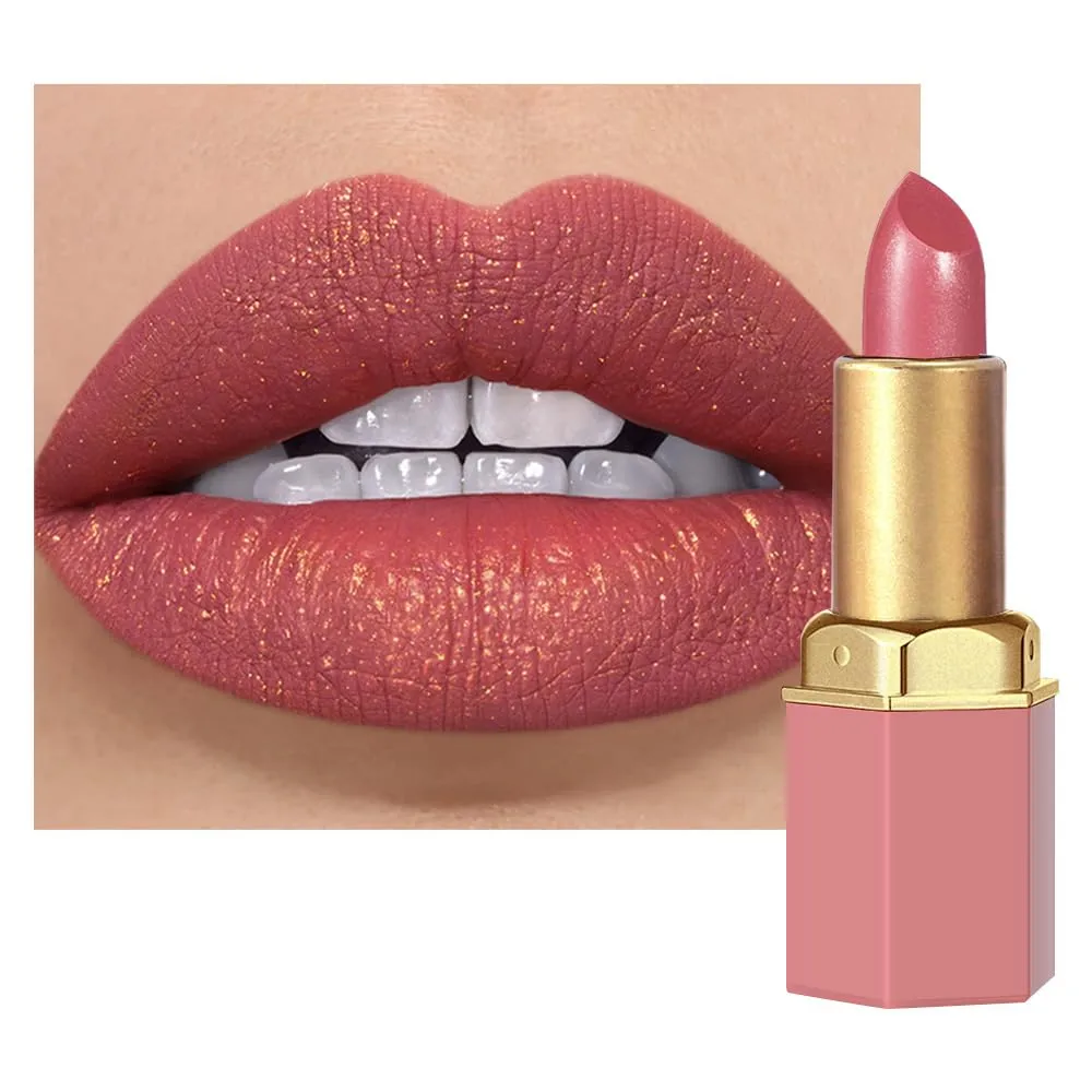 CAKAILA Coral Pink Metallic Lipstick for Women,Lightweight Shimmer Frosted Lipstick,Glitter Lip Gloss Stain Long Lasting Waterproof Smudge Proof 24 Hour Full Coverage Lip Makeup,Vegan