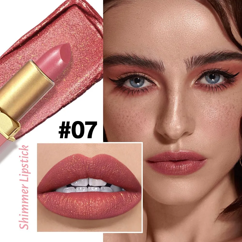 CAKAILA Coral Pink Metallic Lipstick for Women,Lightweight Shimmer Frosted Lipstick,Glitter Lip Gloss Stain Long Lasting Waterproof Smudge Proof 24 Hour Full Coverage Lip Makeup,Vegan