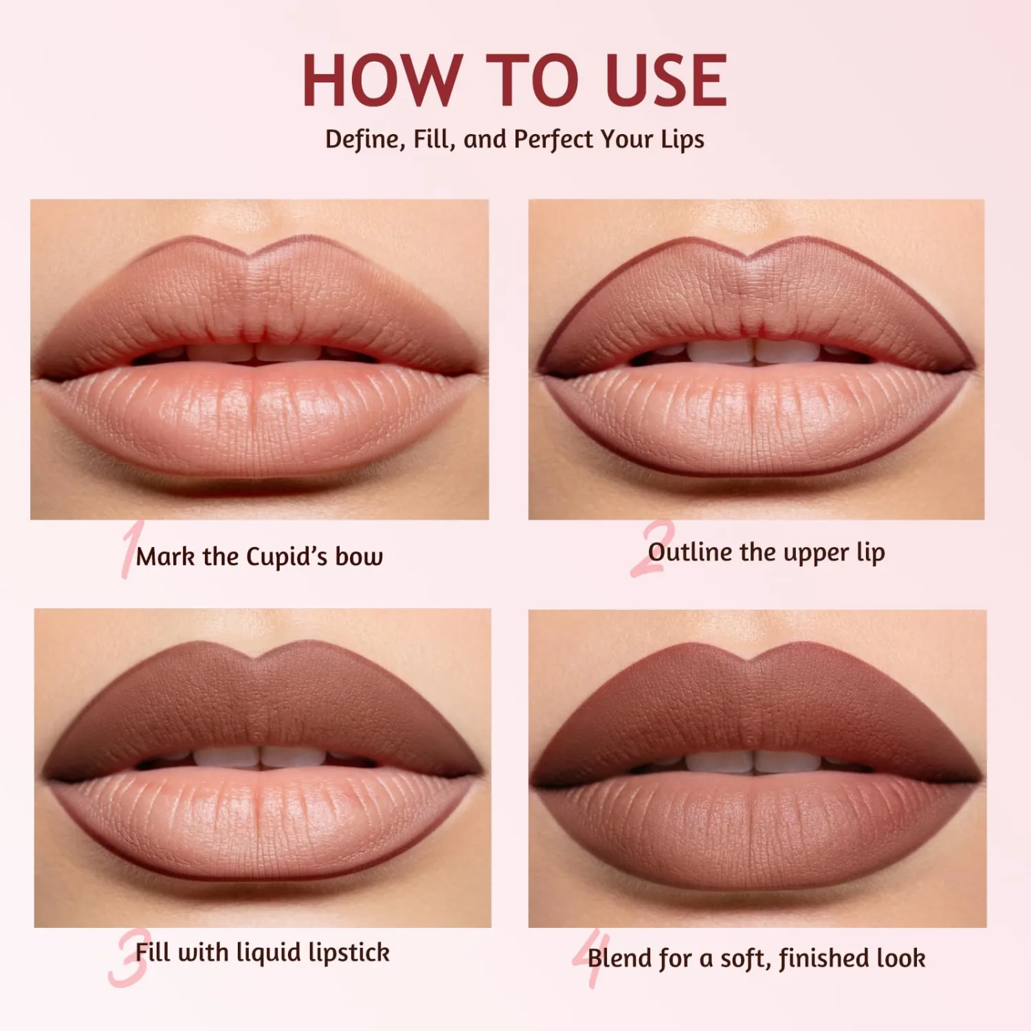 Jolilab 8Pcs Matte Lip Liner + Liquid Lipstick Set, One Step Velvety Nude Lip Stain Waterproof Long Wear High Pigment Lip Makeup Gift Set(#09+10+11+12)