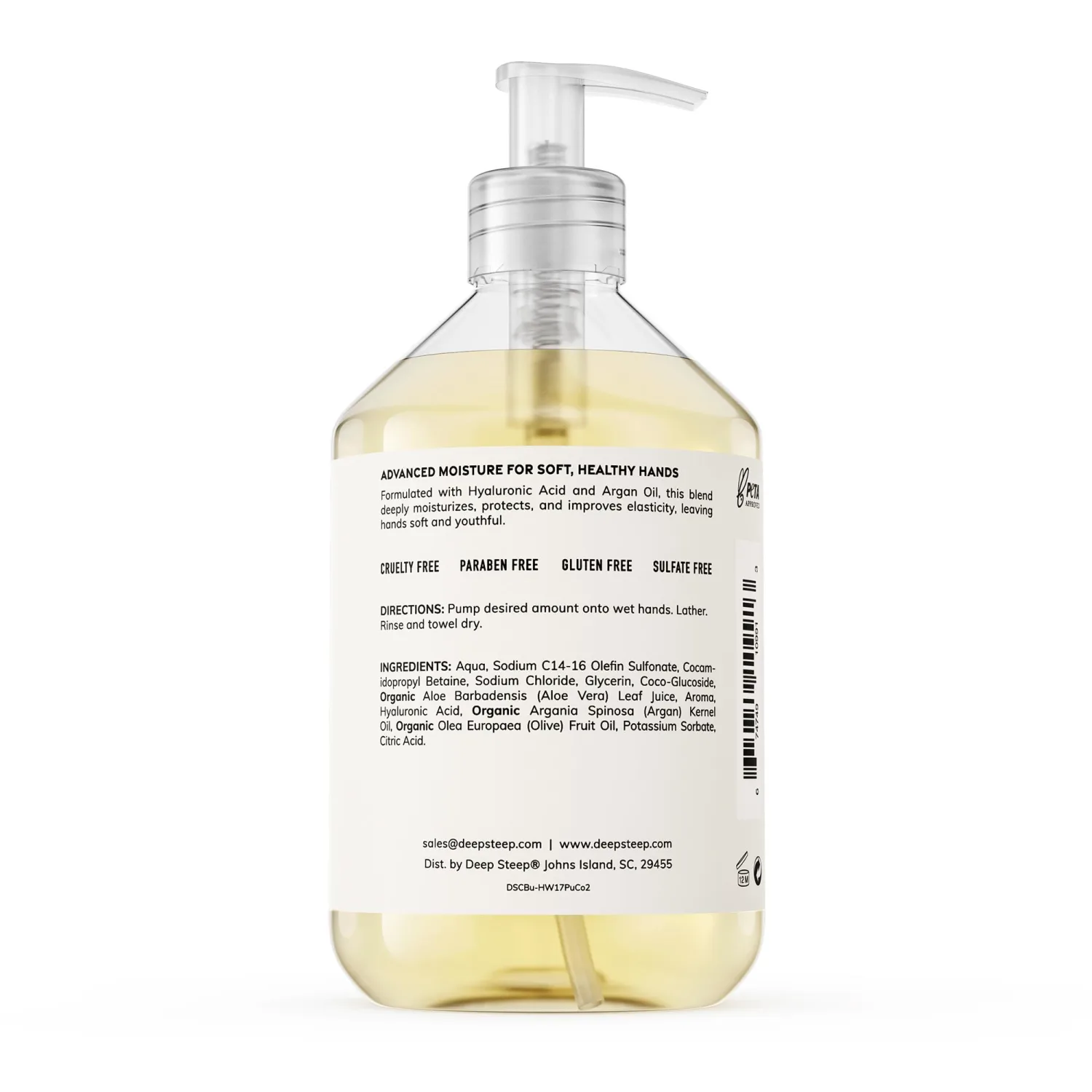 Deep Steep Liquid Hand Wash, Pure Coconut, 17.6 oz – Moisturizing Cleanser with Olive Oil, Aloe Vera, Glycerin & Hyaluronic Acid – Vegan, Clean Beauty, Soft & Nourished Hands