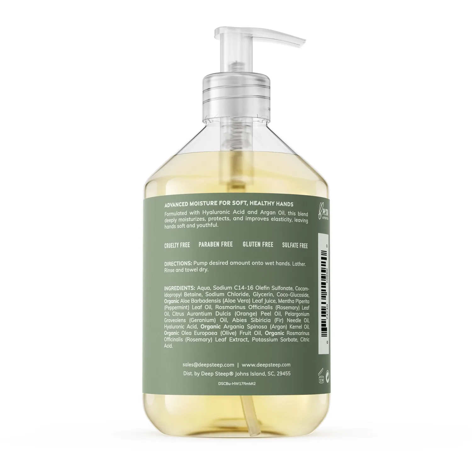 Deep Steep Liquid Hand Wash, Rosemary Mint, 17.6 oz – Moisturizing Cleanser with Olive Oil, Aloe Vera, Glycerin & Hyaluronic Acid – Vegan, Clean Beauty, Soft & Nourished Hands