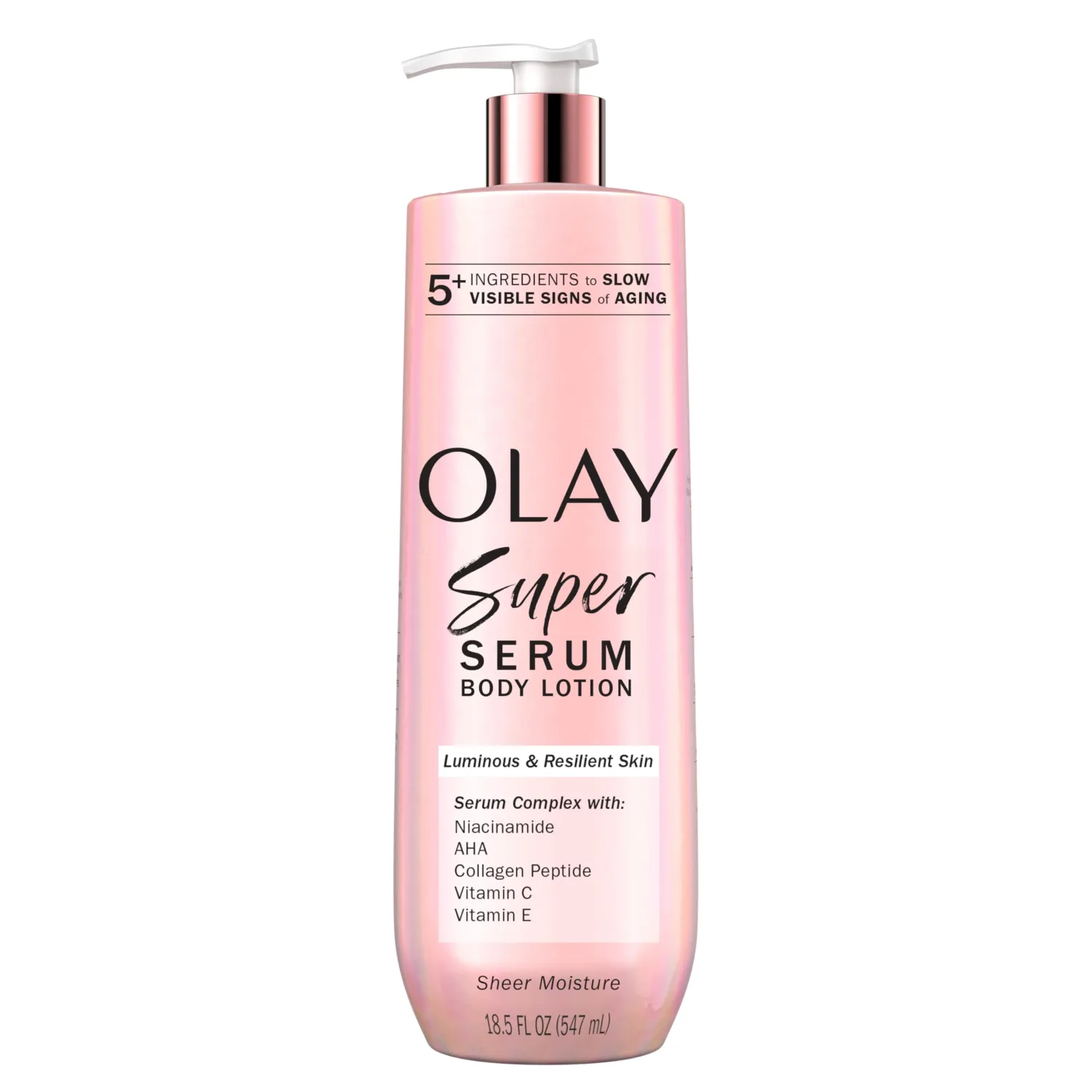 Olay Super Serum Hand & Body Lotion for Dry Skin, 24hr Long Lasting Hydration, 5+ Ingredient Complex for Bright Even Firm Luminous Skin, Sweet Vanilla & Soft Wood Scent, 18.5 fl oz
