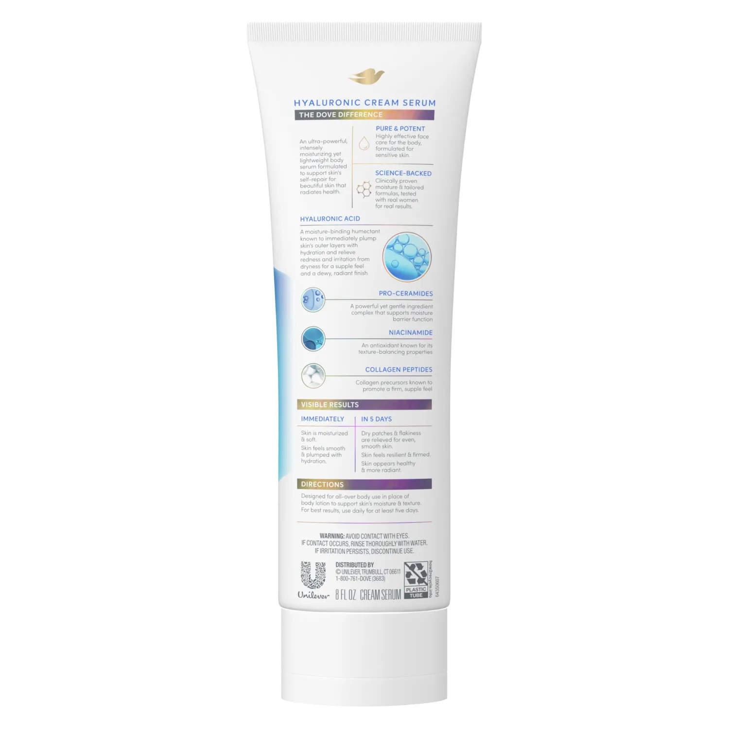 Dove Cream Serum Hyaluronic + Hydration for Extra Dry, Flaky Skin, with Pro-Ceramides, Niacinamide and Collagen Peptides Lotion, 8 oz