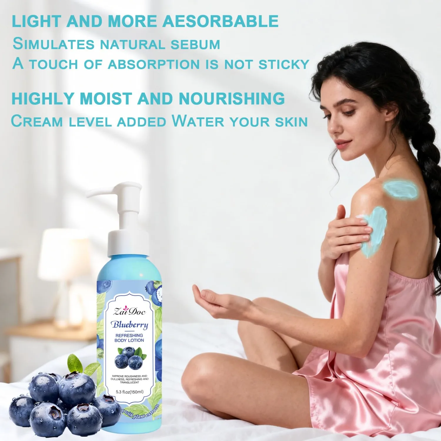 Body Lotion, 24hr Moisturizing & Deep Hydration, Absorbs Instantly Moisturizer for All Skin Types, 5.3 fl oz (1 Pack, Blueberry)
