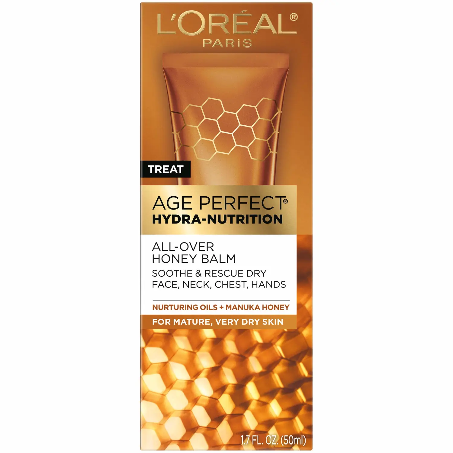 L'Oreal Paris Skincare Age Perfect Hydra-Nutrition All-Over Balm with Manuka Honey Extract and Nurturing Oils, to Soothe and Rescue Dry Skin, Paraben Free, 1.7 oz.