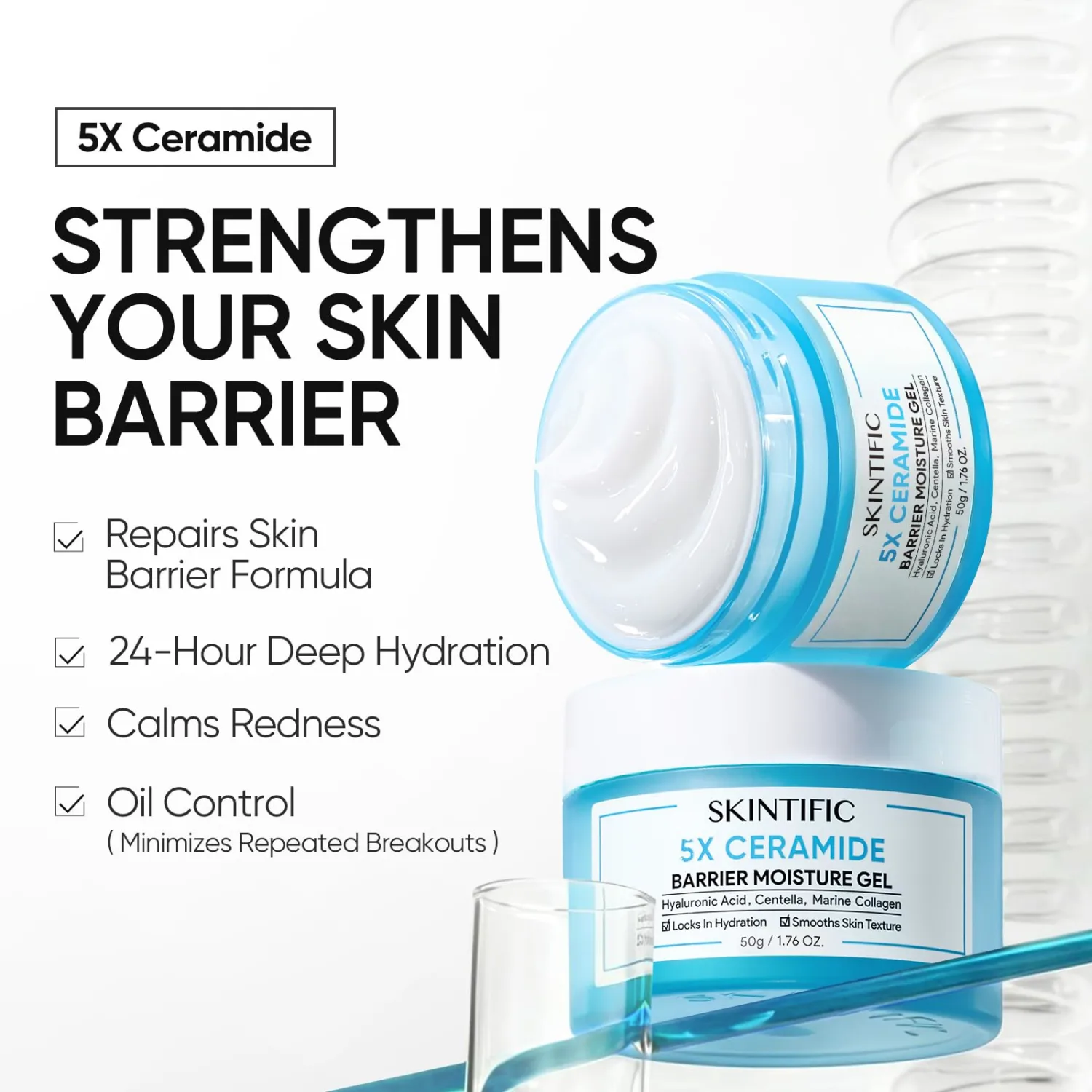 Face Moisturizer with 5X Ceramides, Hydrating Moisture Barrier Repair Cream for Sensitive/Oil Skin Types, Hyaluronic Acid & Centella, Daily Facial Moisturizer, Non-Comedogenic 50g/1.76 OZ