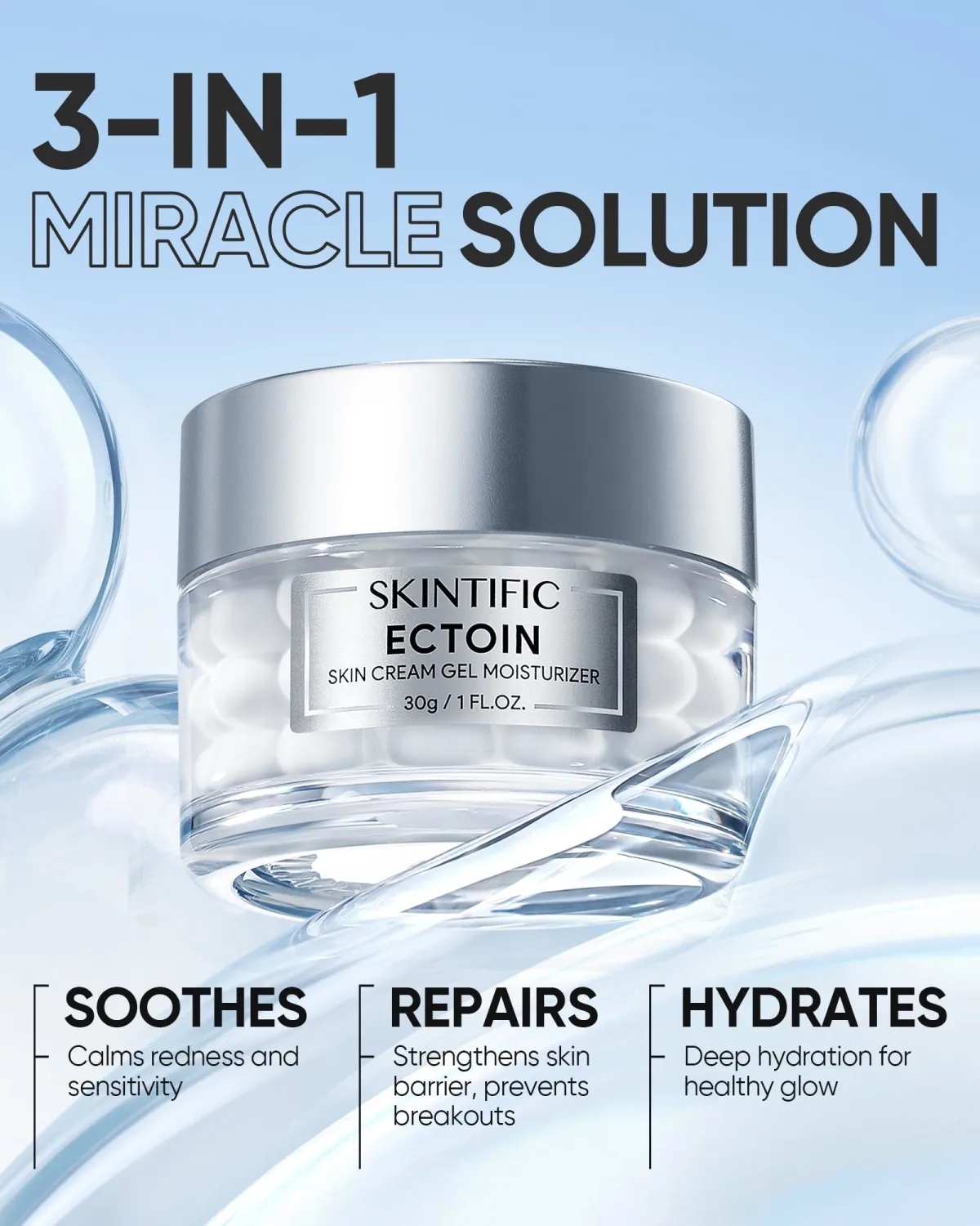 Truffle Biome Skin Cream Gel Moisturizer, Gel & Bubble Layers with White Truffle, Ceramide & Probiotic Complex, Calms Sensitive Skin, Reduces Redness, Strengthens Skin Barrier, 1fl.oz / 30g