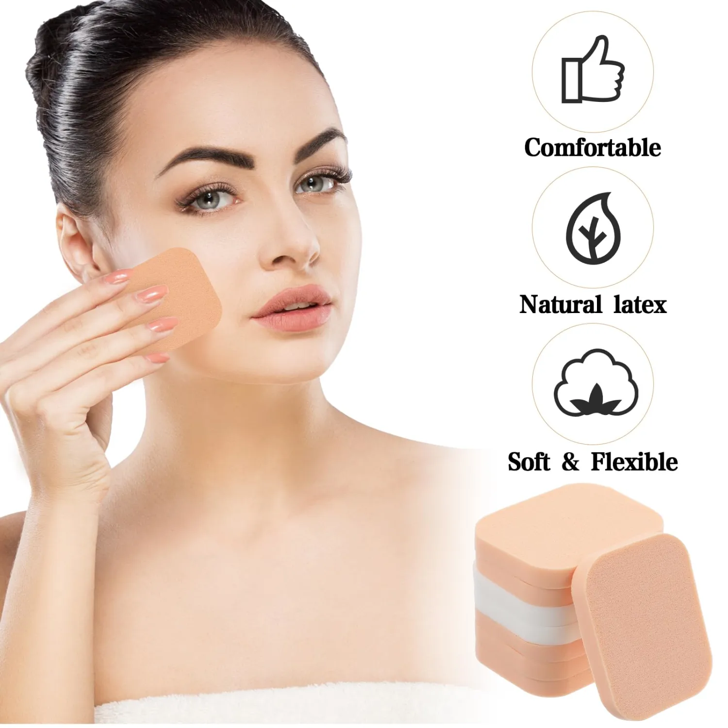 Ymapinc 12Pcs Square Makeup Sponges, Foundation Powder Puff in White & Skin, Concealer Cosmetic Blender for Wet or Dry Use