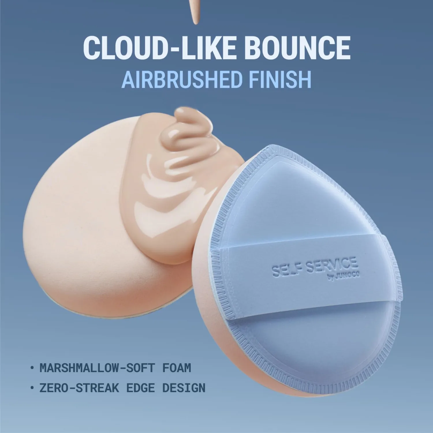 JUNOCO. Marshmallow Makeup Puff for Liquid Foundation, Tinted Moisturizer & SPF – Soft Bouncy Precision Applicator, Smooth Even Coverage, Reusable