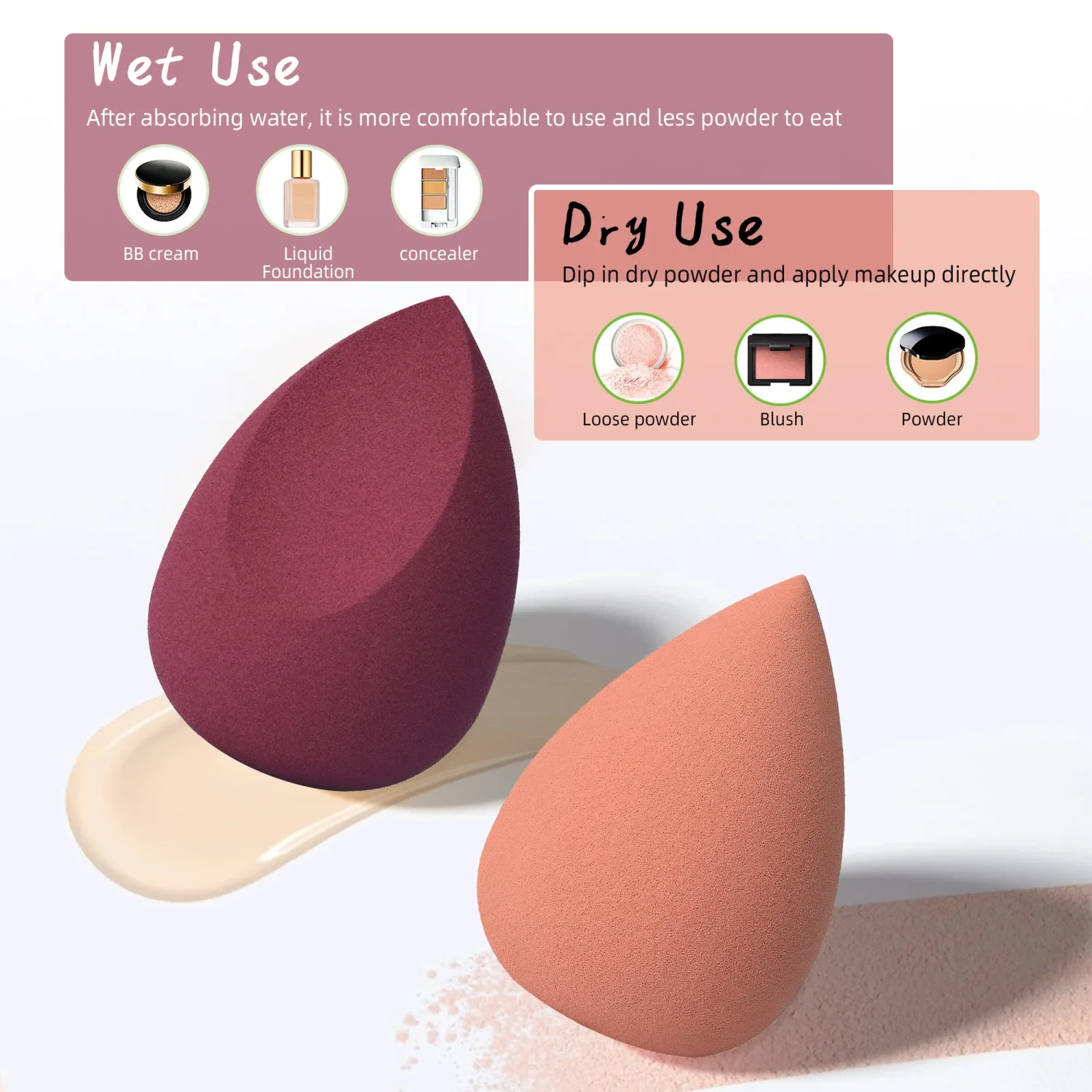 COSTICA Makeup Sponge, 4 Pcs Beauty Blender for Foundation Blending Sponge, Pink Makeup Blender with Storage Box, Flawless for Liquid Cream and Powder