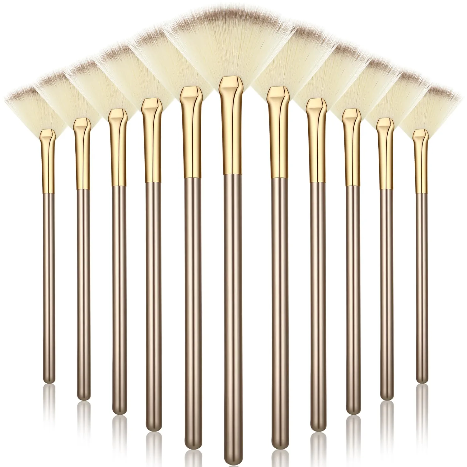 Ziliny 12 Pcs Soft Facial Fan Brush Blush Makeup Brush Face Mask Acid Applicator Multi Use Cosmetic Tools for Peel Mask Makeup for Mud Cream(Champagne)