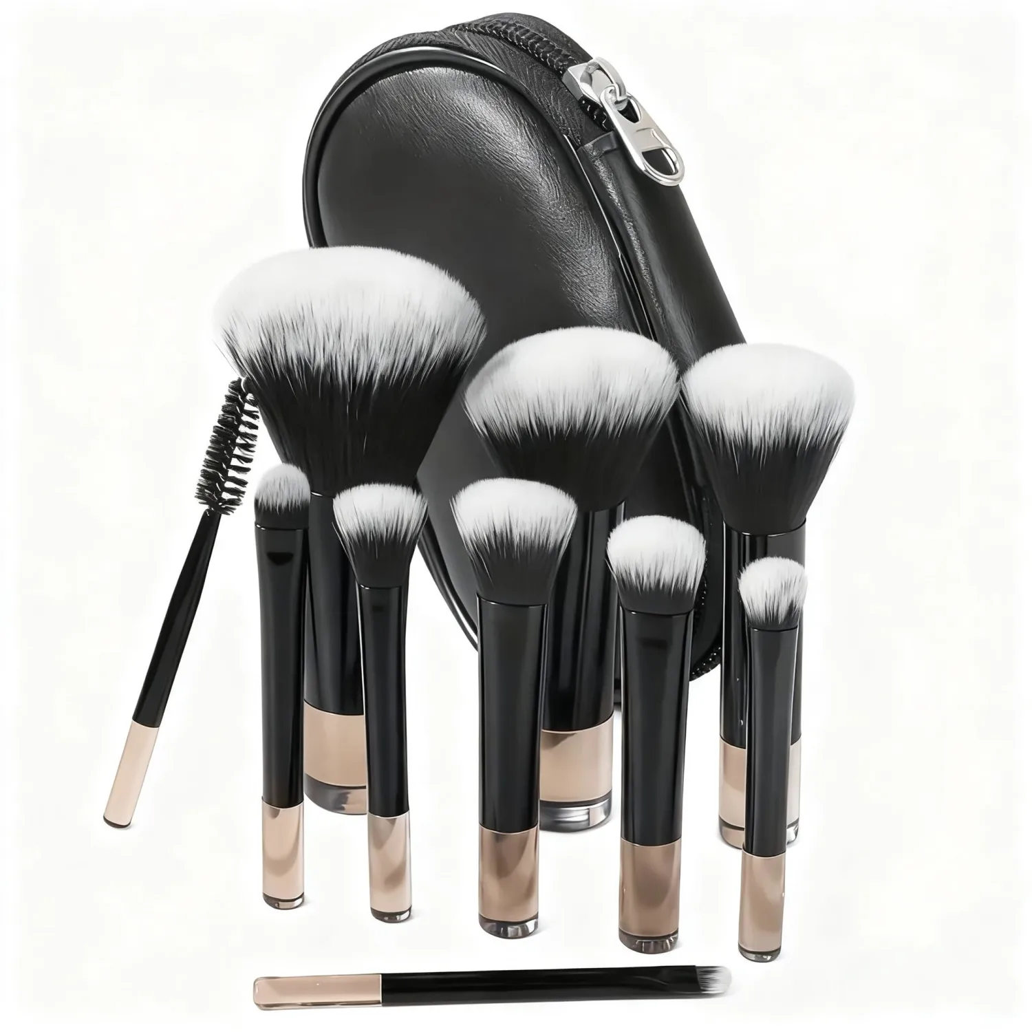 Professional Makeup Brush Set, 10 Piece Mini Travel Brushes with Case, Black Soft Bristle Cosmetic Brushes for Face Powder, Blush, Eyeshadow