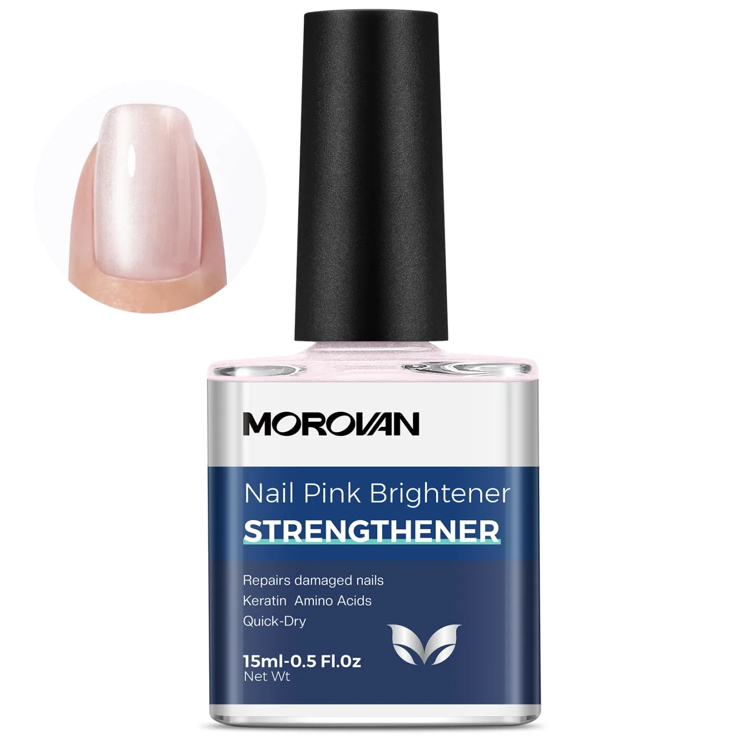 Morovan Nail Strengthener and Growth: Sparkle Pink Nail Hardener Brightener for Damaged Nails, Natural Concealer Air-Dry Lock color, Essential Manicure Care for Women