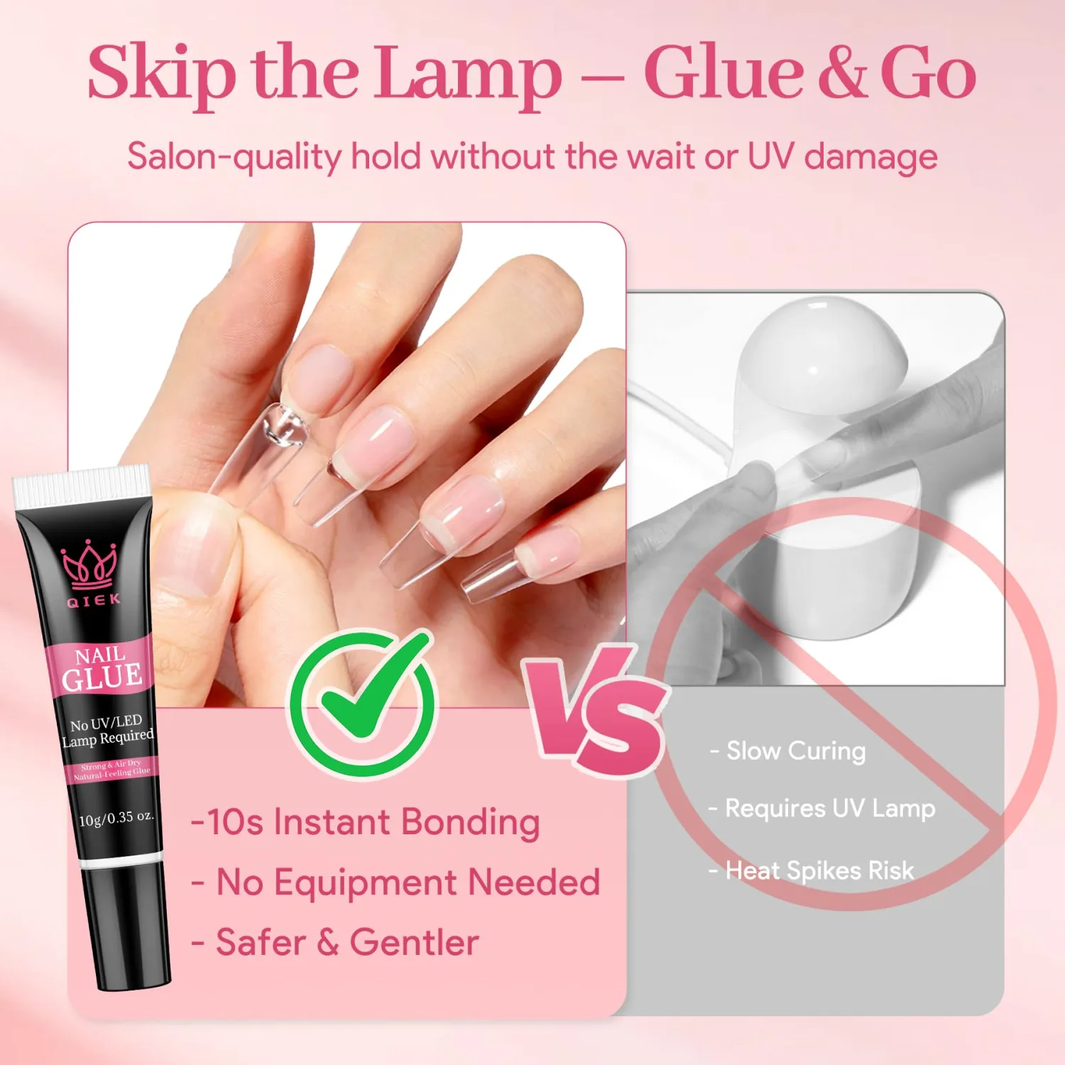 No-Lamp Nail Glue & Remover Pen for Press Ons, Semi Solid No U V Needed Quick Dry 28+ Days Hold, 2 * 3ml Easy Gentle Removal with Tools, DIY At-Home Beginner Set, Not for Gel Polish Base Coat
