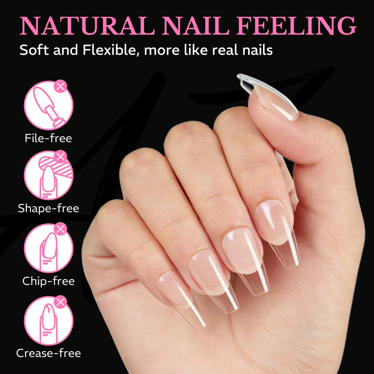 AZUREBEAUTY Medium Coffin Nail Tips, 600pcs Pre Etched Soft Gel Nail Tips 15Sizes Acrylic Fake Nails Half Matte Full Cover Clear Press On False Nail Extensions for DIY Manicure at Home Nail Art