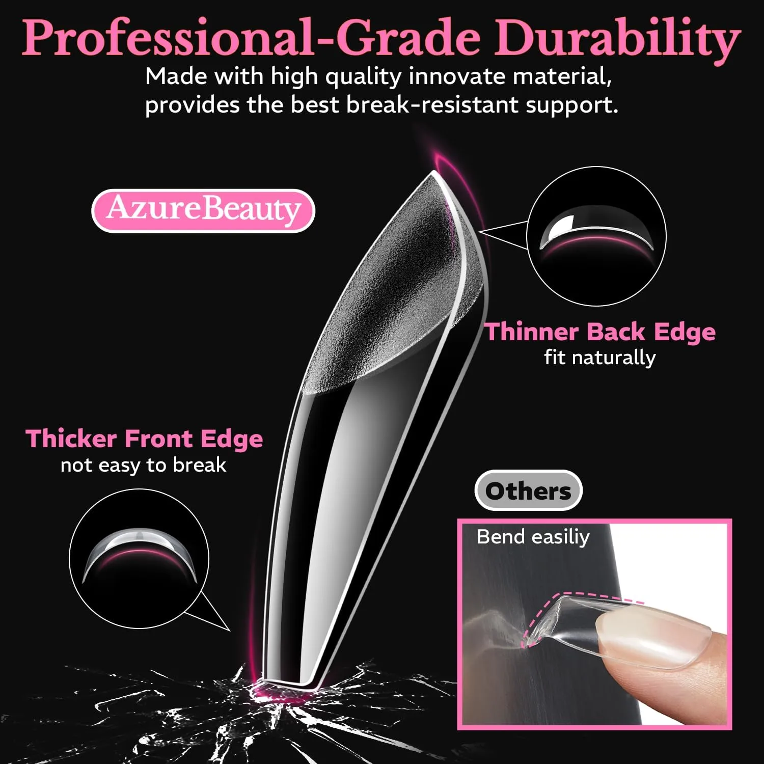 AZUREBEAUTY Medium Coffin Nail Tips, 600pcs Pre Etched Soft Gel Nail Tips 15Sizes Acrylic Fake Nails Half Matte Full Cover Clear Press On False Nail Extensions for DIY Manicure at Home Nail Art